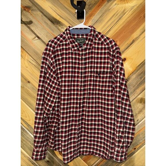 Woolrich Flannel Shirt Mens Large Red Black Plaid Long Sleeve Button Up - Picture 1 of 4